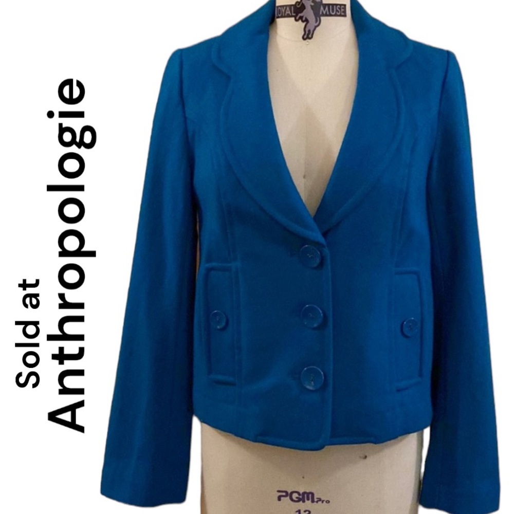Tulle Dark Teal Long Sleeve Coat, Sold at Anthropologie. Deep V Front w/Pockets